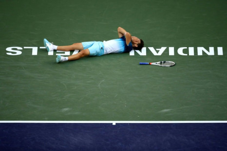 Austrian Dominic Thiem reacts after beating Roger Federer in the final of the 2019 ATP Masters at Indian Wells