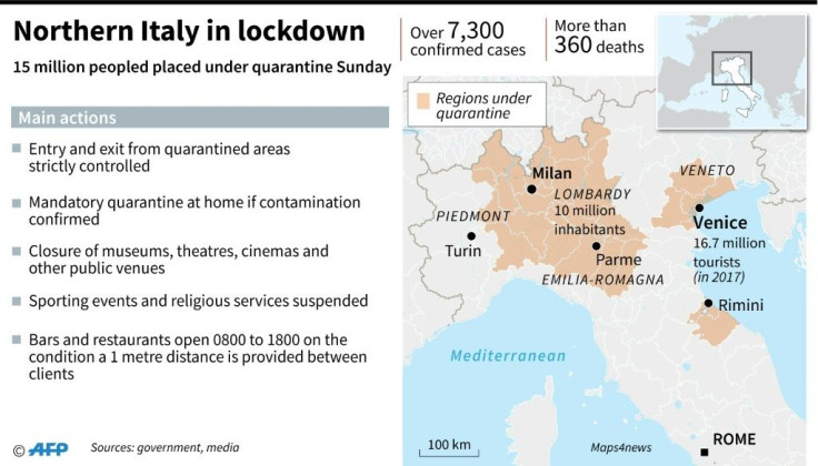 Several regions in northern Italy have been placed under quarantine after an outbreak of the new coronavirus