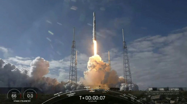 This video still image provided by SpaceX shows a SpaceX Falcon 9 rocket as it lifts off to launch 60 new Starlink satellites into orbit from Cape Canaveral Air Force Station, Florida on February 17, 2020