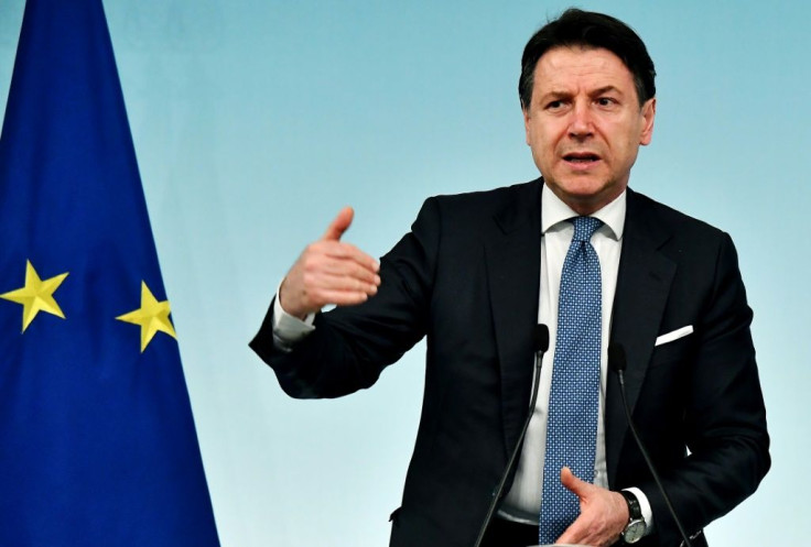 Italian Prime Minister Giuseppe Conte speaking at a press conference in Rome.