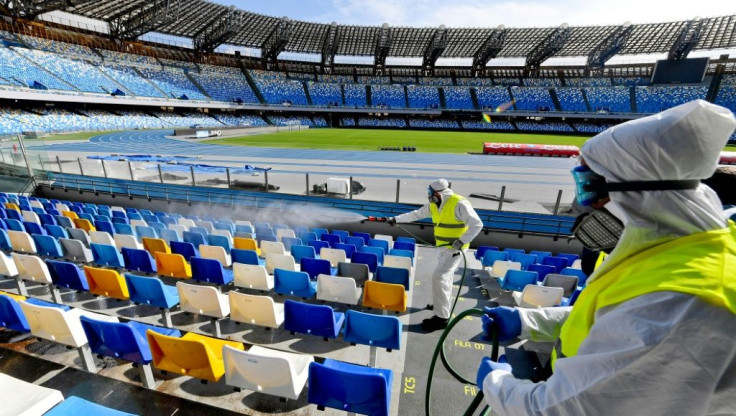 Napoli's San Paolo Stadium is disinfected on March 4.