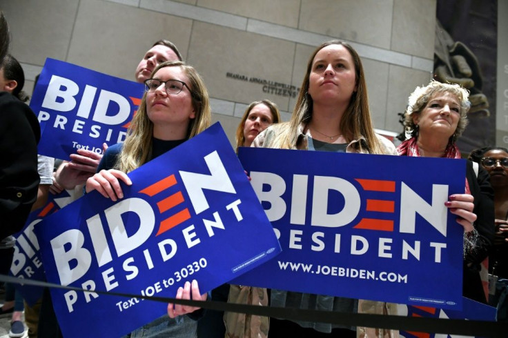 Supporters of Democratic presidential hopeful Joe Biden at the National Constitution Center in Philadelphia, Pennsylvania