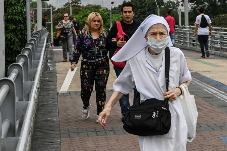A nun wears a protective mask against the coronavirus in Medellin, Colombia