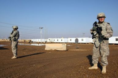 US soldiers keep guard at the Taji base which houses American and Iraqi troops north of the capital Baghdad