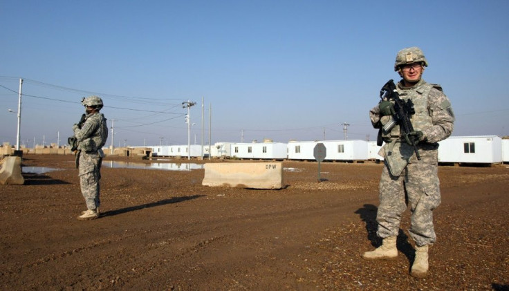 US soldiers keep guard at the Taji base which houses American and Iraqi troops north of the capital Baghdad