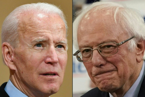 Joe Biden (L) leads the overall race with 878 delegates over Bernie Sanders' 725 (R). There are 105 delegates at play in Georgia