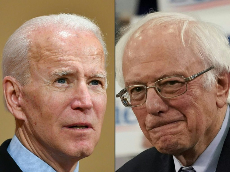 Joe Biden (L) leads the overall race with 878 delegates over Bernie Sanders' 725 (R). There are 105 delegates at play in Georgia