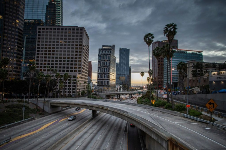 The 110 Freeeway is seen in downtown Los Angeles, California on March 15, 2020. Bars, restaurants and nightclubs in Los Angeles were ordered to close from midnight on Sunday until March 31 as US cities take drastic action to halt the spread of the deadly 