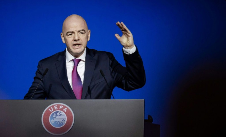 FIFA president Gianni Infantino speaks at the UEFA Congress in Amsterdam