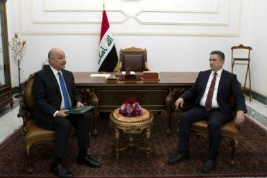President Barham Saleh (L) meets with Prime Minister-designate Adnan al-Zurfi in Baghdad