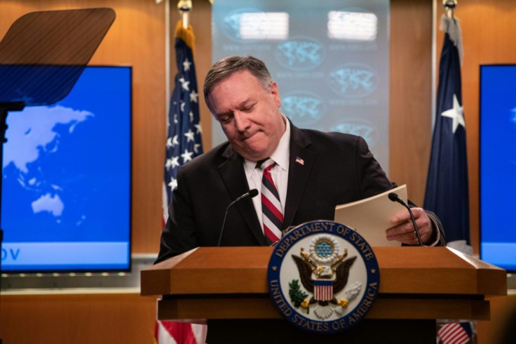 US Secretary of State Mike Pompeo leaves a press conference at the State Department