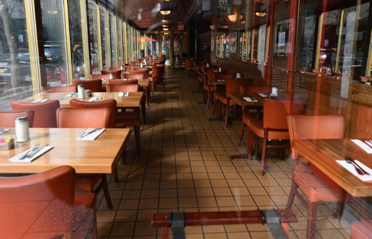 View of an empty restaurant named "Juniors" is seen on March 16, 2020 in the Brooklyn Borough of New York City
