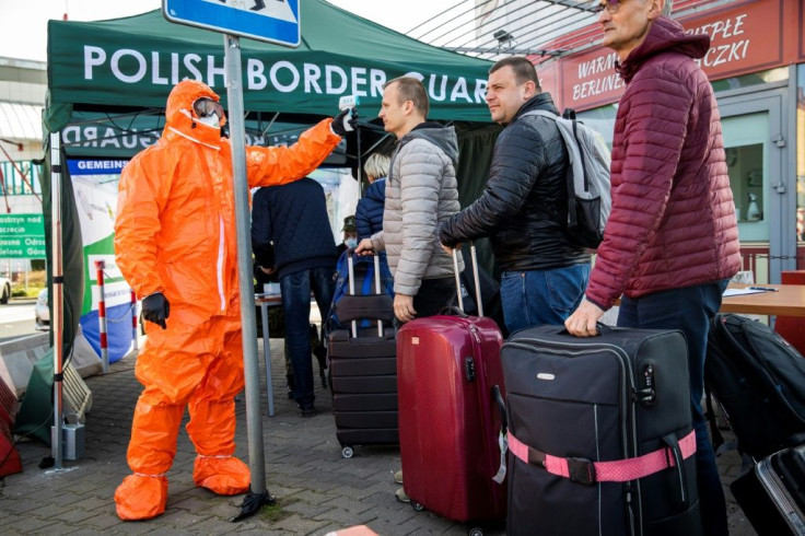 Returning Poles crossing from the eastern German town of Frankfurt an der Oder had their temperatures taken as the virus spread put paid to free movement of people around the EU