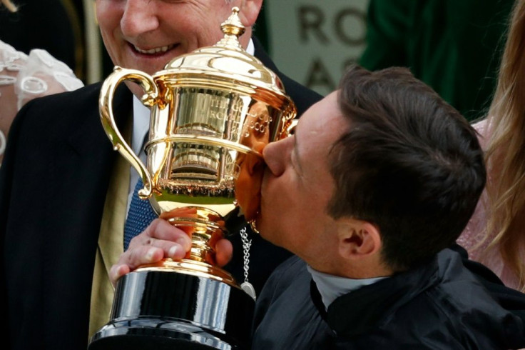 Frankie Dettori celebrates winning the 2019 Ascot Gold Cup on Stradivarius