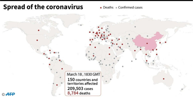 Countries and territories with confirmed new coronavirus cases and deaths, as of March 18 at 1700 GMT