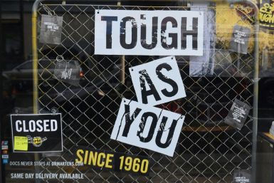Window signage at a closed Dr. Martens store in the Brooklyn Borough of New York City