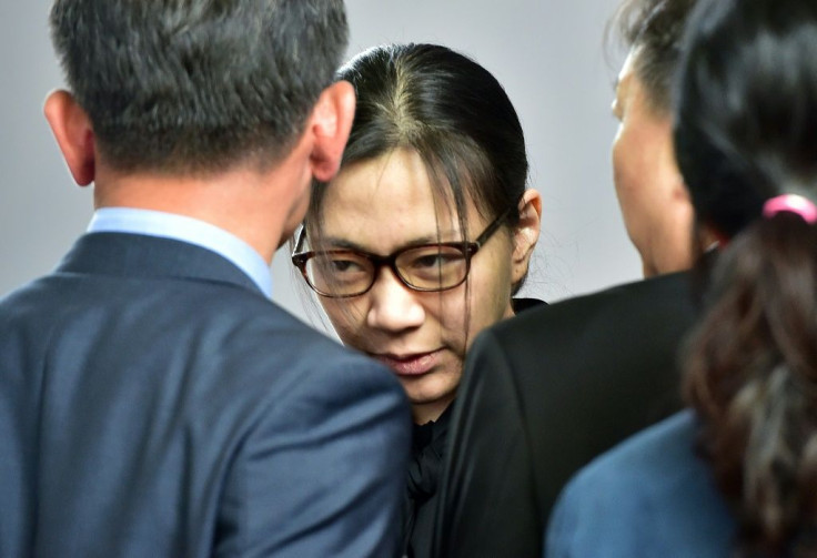Former Korean Air executive Cho Hyun-Ah (C), pictured in 2015, is battling her brother for control of the family airline