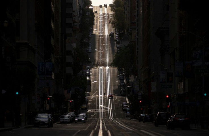 California Street, usually filled with cable cars, is seen empty in San Francisco