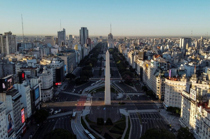 Aerial view of the empty 9 de Julio avenue in Buenos Aires, on March 20, 2020