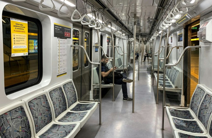 A man rides an empty subway in Buenos Aires