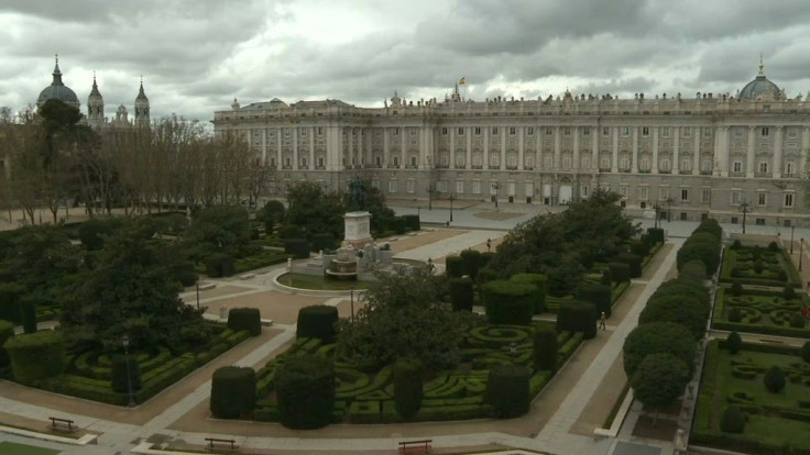IMAGES Images of the empty garden and streets in front of the Palacio Real in Madrid as Spain continues its lockdown. The country reported 394 new deaths from the novel coronavirus in under 24 hours.