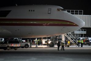 A Boeing 747 chartered to evacuate Americans from Wuhan, China, arrives in January 2020 at Ted Stevens Anchorage International Airport
