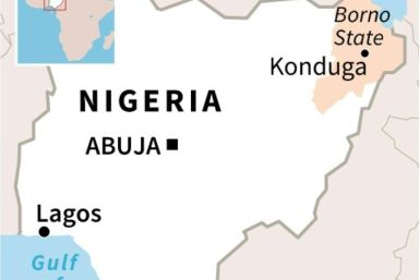 Map locating the state of Borno in Nigeria, where dozens of soldiers were killed when their convoy was attacked by jihadists