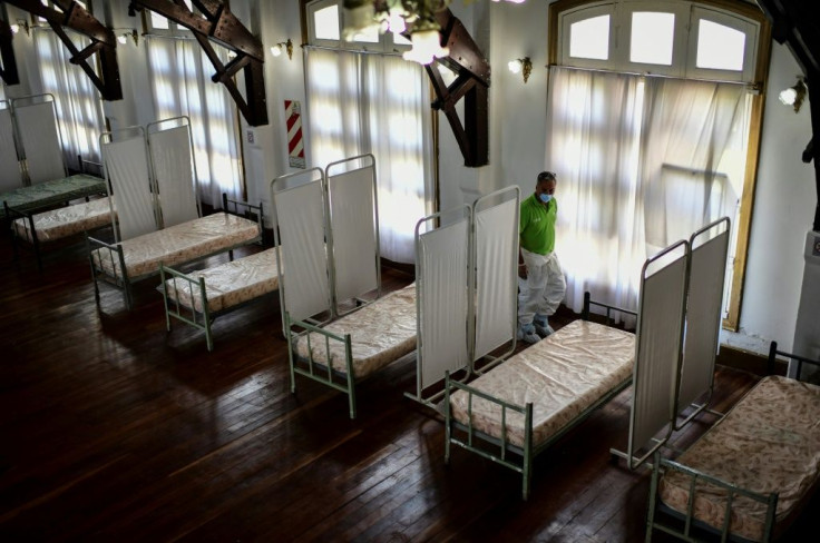 Beds for COVID-19 patients are set up inside the Republica de los Ninos amusement park in La Plata, Argentina