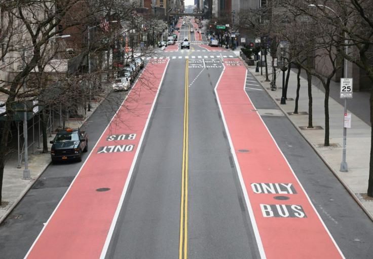 A nearly empty 42nd Street in New York City