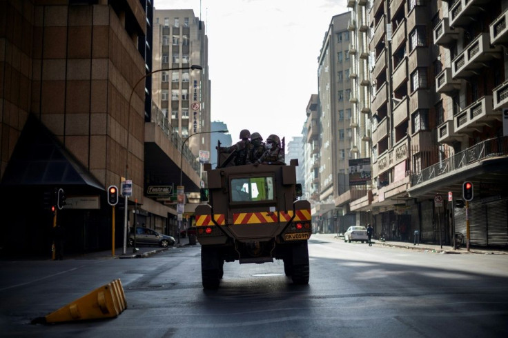 Empty streets: A troop carrier in central Johannesburg