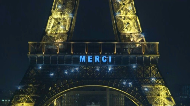 IMAGES The Eiffel Tower pays tribute with a special light show spelling "Merci" to France's healthcare workers, who are on the frontline of the coronavirus fight.
