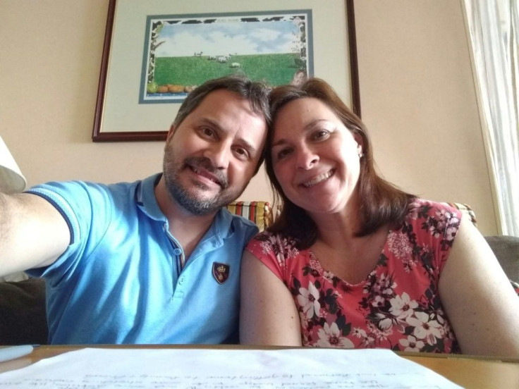 Laura Gabaroni Huergo with her husband Juan Huergo, quarantined in their cabin after they were transferred from the Zaandam cruise ship to the Rotterdam off Panama on March 29, 2020
