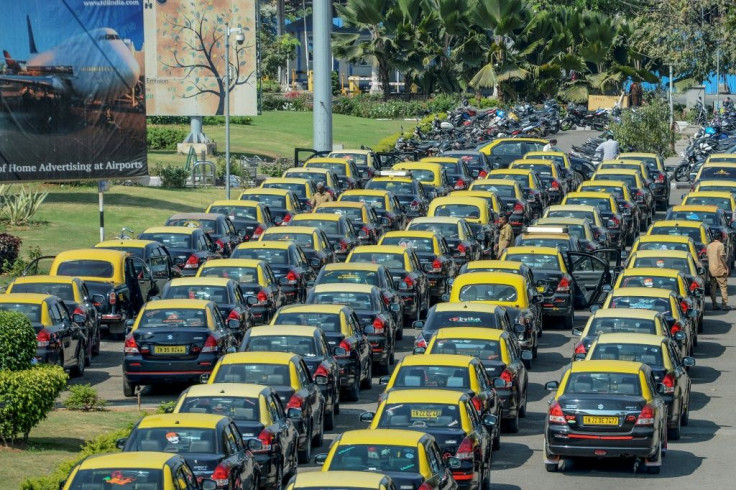 Dozens of taxis, ordered off the roads, parked at Chennai International Airport