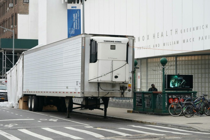 A makeshift morgue sits outside of Lenox Health Greenwich Village facility to handle an expected surge in coronavirus victims in New York
