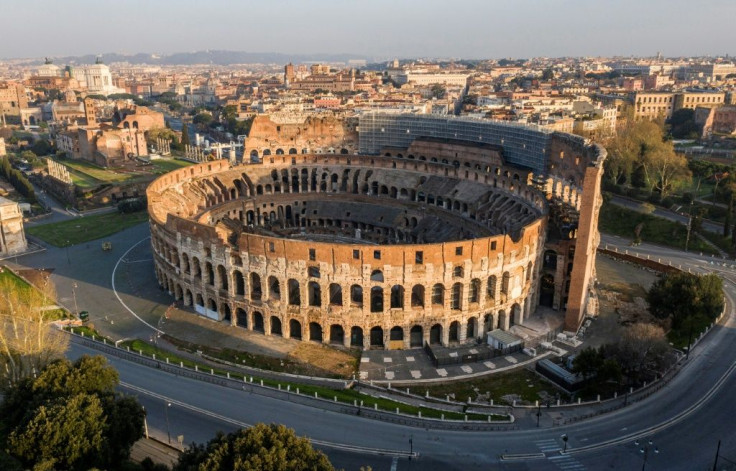 The streets of Rome around the Colosseum are deserted