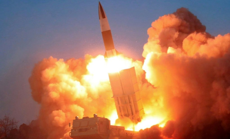 This picture taken on March 21, 2020 and released from North Korea's official Korean Central News Agency (KCNA) on March 22, 2020 shows a demonstration fire of tactical guided weapons at an undisclosed location in North Korea