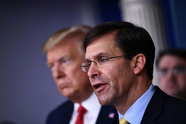 US Defense Secretary Mark Esper says he does not see US military adversaries taking advantage of the coronavirus pandemic to threaten the United States