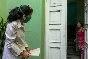 Cuban doctor Liz Caballero goes door-to-door in Havana on March 31 looking for possible cases of coronavirus