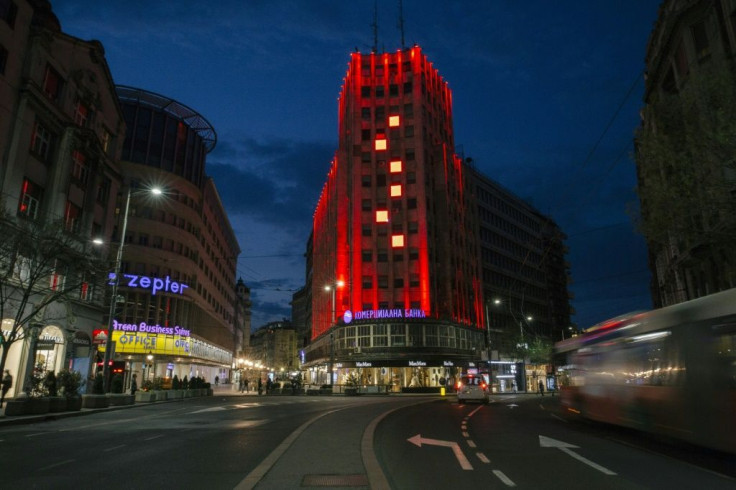 One building in Belgrade was lit up in the colours of the Chinese flag