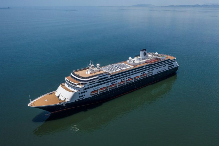 An aerial view of Holland America's cruise ship Zaandam as it entered Panama City bay