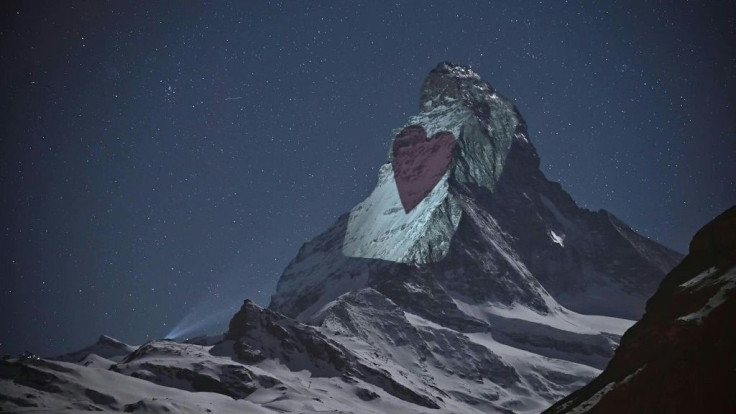 Visual artist Gerry Hofstetter projects messages on the Matterhorn, Switzerland's iconic mountain, to support people confronted with the coronavirus