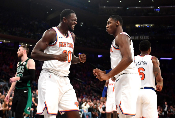 Julius Randle #30 and RJ Barrett #9 of the New York Knicks 