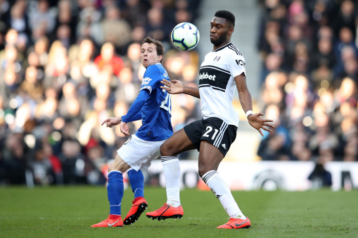 Bernard of Everton is challenged by Timothy Fosu-Mensah of Fulham