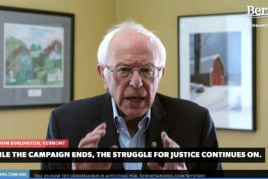In this video still image from the Bernie Sanders Presidential Campaign, Sanders announces the suspension of his presidential campaign on April 8, 2020, from Burlington, Vermont