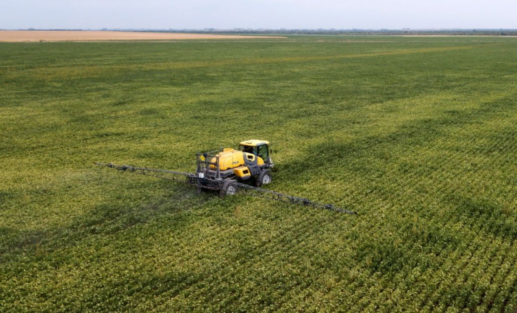 A soybean field is fumigated in Entre Rios Province, Argentina, which in 2019, was the world's largest exporter of soybean flour and soybean oil