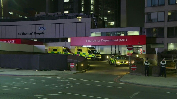 IMAGESScene outside St Thomas' Hospital in London, where British Prime Minister Boris Johnson will spend another night in intensive care, as he battles the coronavirus.