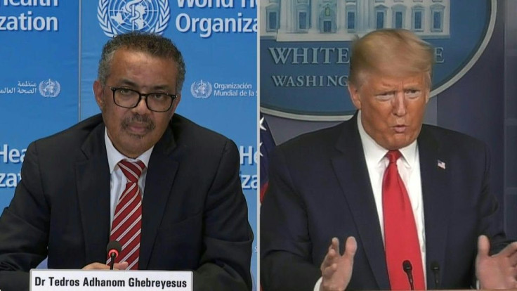 US president Donald Trump and WHO chief Tedros Adhanom Ghebreyesus disagree over alleged 'politicising' of the COVID-19 pandemic
