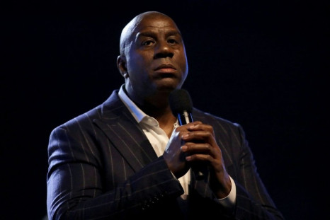 Magic Johnson, shown here speaking at 69th NBA All-Star Game in Chicago in February, sees a glimmer of hope that the NBA can finish the season amid the coronavirus epidemic