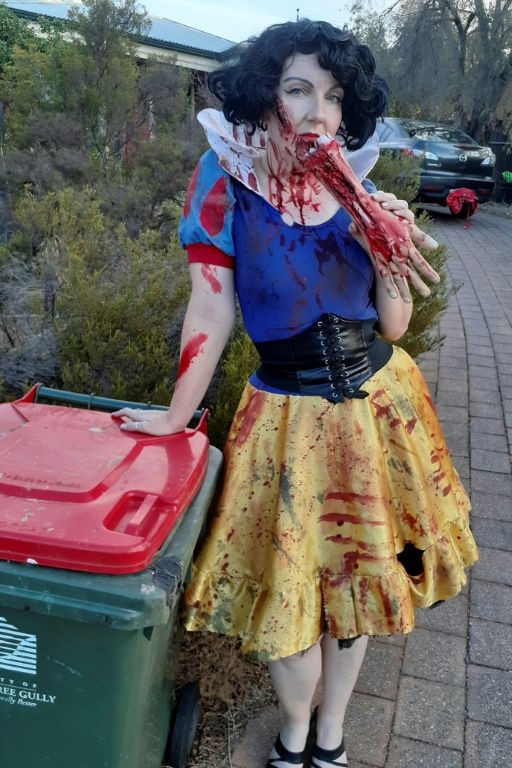 Jodie Bignall dressed as Snow White to take out her trash in Adelaide, Australia