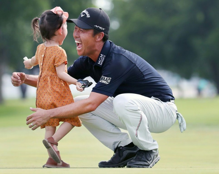 American Kevin Na celebrates with his daughter, Sophia, after winning the 2019 Charles Schwab Challenge at Colonial Country Club. The tournament could be the first event if the US PGA Tour resumes play in 2020 in the wake of the coronavirus pandemic
